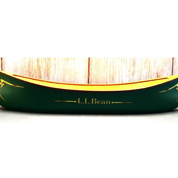 LL Bean Cribbage Board Green With Design Work Wood Top Pegs Included Canoe Shape - Picture 1 of 5